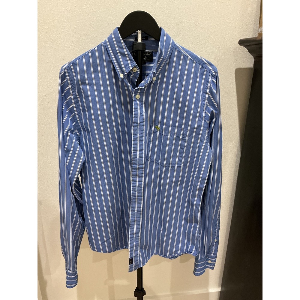 Abercrombie & Fitch Mens Muscle Fit Striped Button Down Shirt Blue White L
